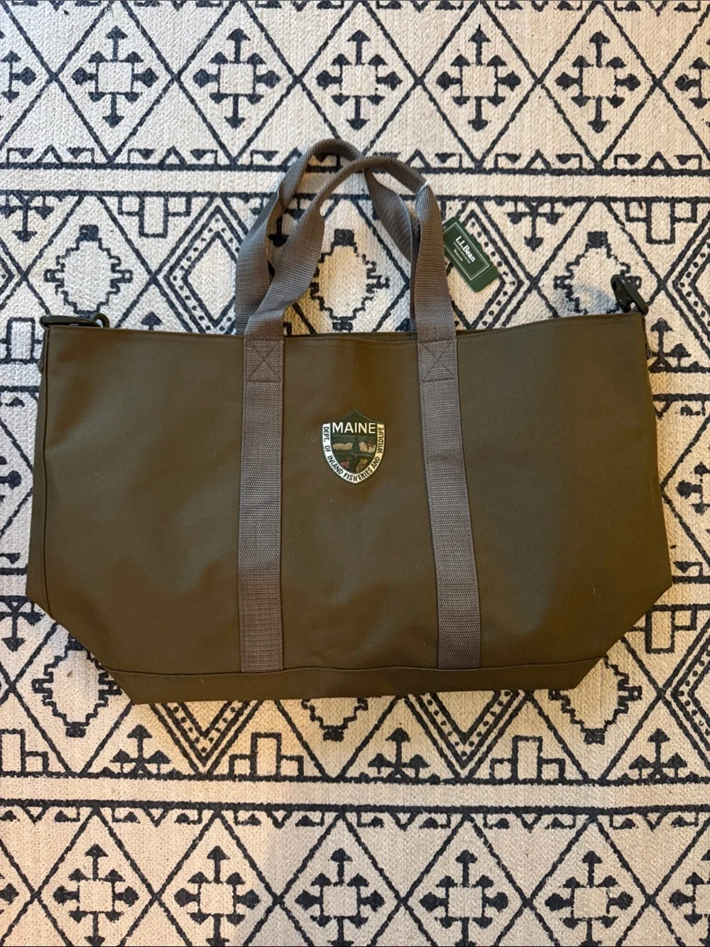 L.L. Bean Olive Green Canvas Maine Warden’s Tote Bag with short and Long Straps